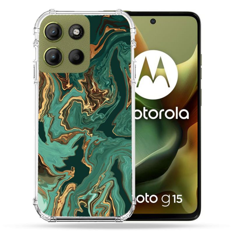 Coque Renforcée Pour Motorola G15 Texture Marbre Vert