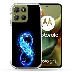 Coque Renforcée Pour Motorola G15 Texture Plume Infini Bleu