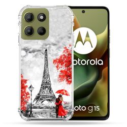Coque Renforcée Pour Motorola G15 Voyage France Paris Rouge