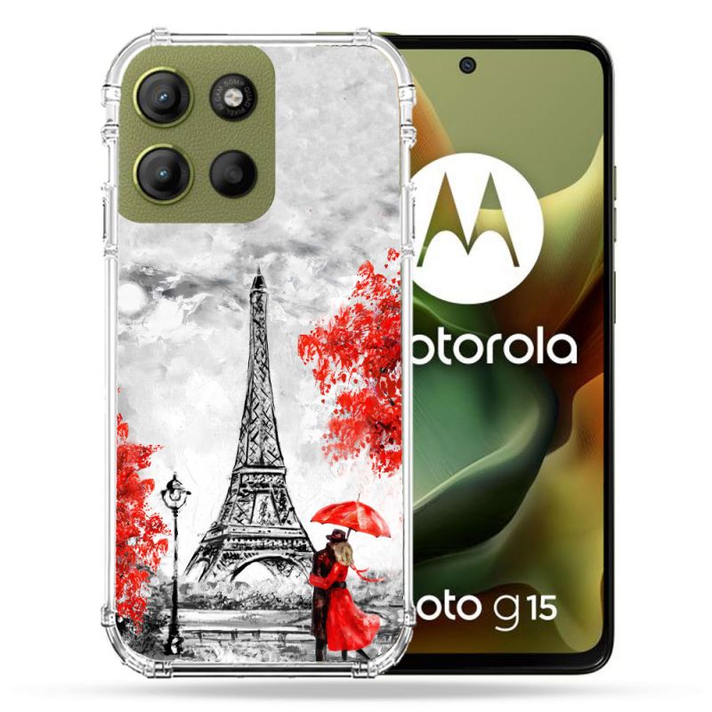 Coque Renforcée Pour Motorola G15 Voyage France Paris Rouge