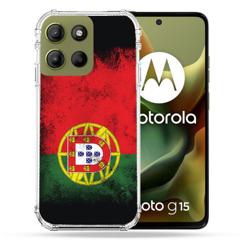 Coque Renforcée Pour Motorola G15 Voyage Portugal Drapeau