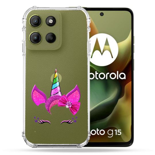 Coque Renforcée Transparente Pour Motorola G15 Licorne Paillette