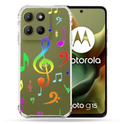 Coque Renforcée Transparente Pour Motorola G15 Note Musique Colore