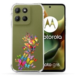 Coque Renforcée Transparente Pour Motorola G15 Papillon Multicolore