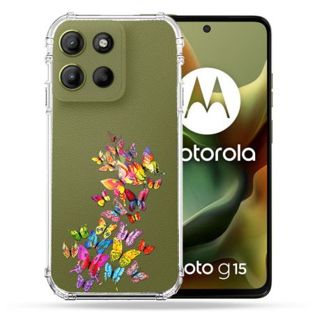 Coque Renforcée Transparente Pour Motorola G15 Papillon Multicolore