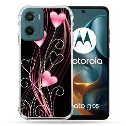 Coque Renforcée Pour Motorola G05 / E15 Amour Coeur Rose Montant sur Noir