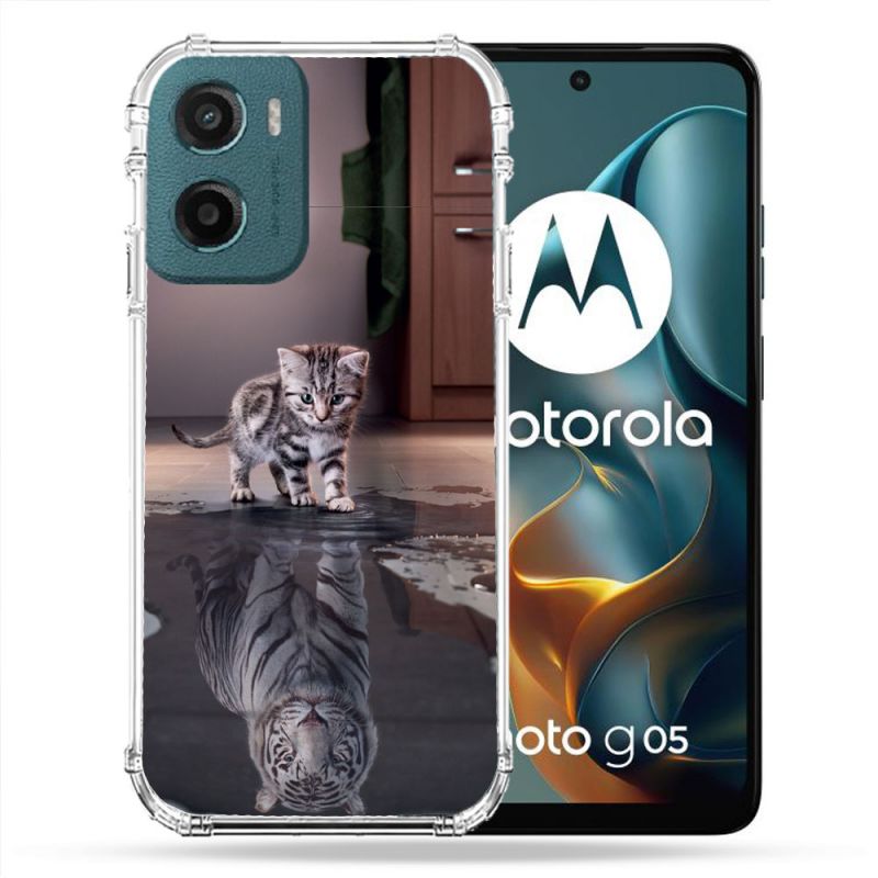Coque Renforcée Pour Motorola G05 / E15 Animal Chat Reflet