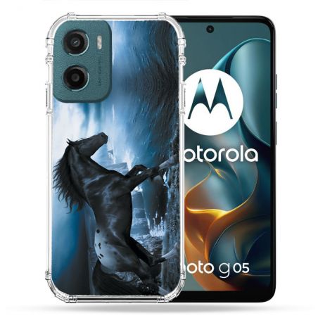 Coque Renforcée Pour Motorola G05 / E15 Animal Cheval Noir