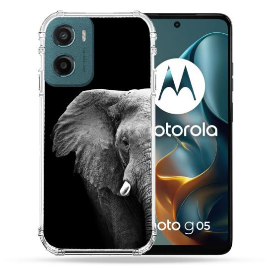 Coque Renforcée Pour Motorola G05 / E15 Animal Elephant Noir