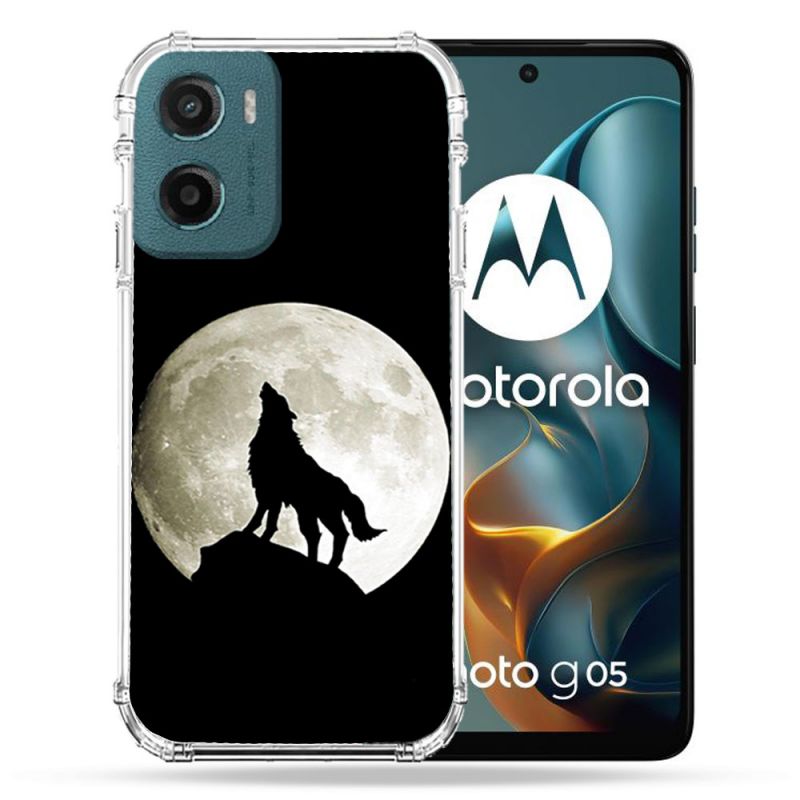 Coque Renforcée Pour Motorola G05 / E15 Animal Loup Noir