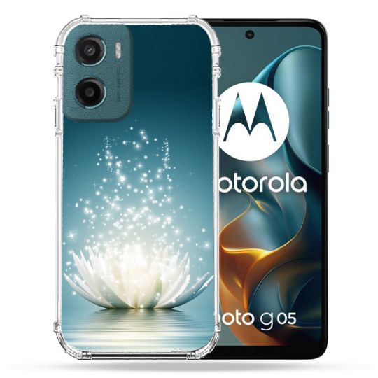 Coque Renforcée Pour Motorola G05 / E15 Fleur Lotus Blanc