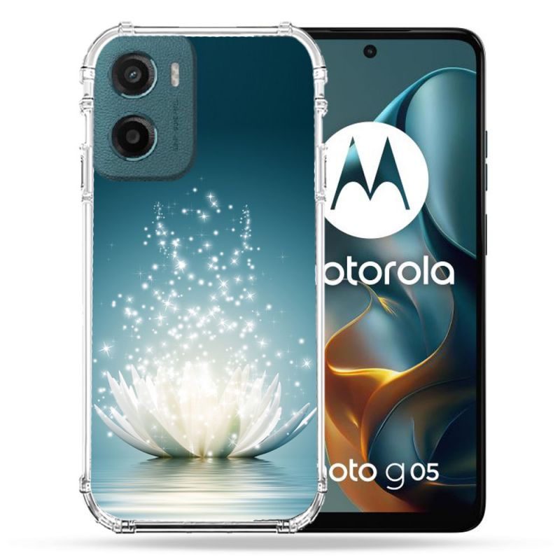 Coque Renforcée Pour Motorola G05 / E15 Fleur Lotus Blanc