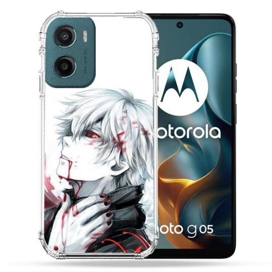 Coque Renforcée Pour Motorola G05 / E15 Manga Tokyo Ghoul Kaneki Blanc
