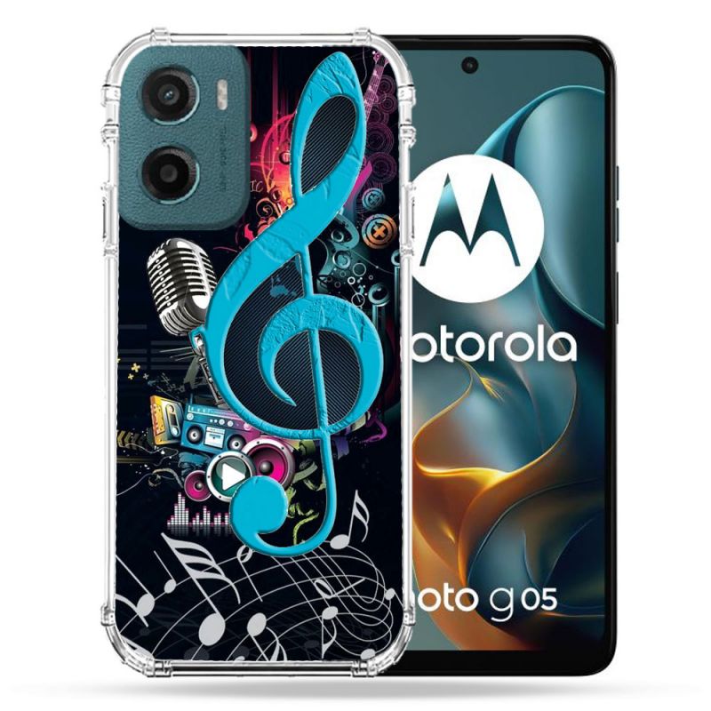 Coque Renforcée Pour Motorola G05 / E15 Musique Cle Sol Bleu