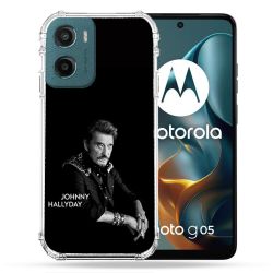 Coque Renforcée Pour Motorola G05 / E15 Musique Johnny Hallyday Noir