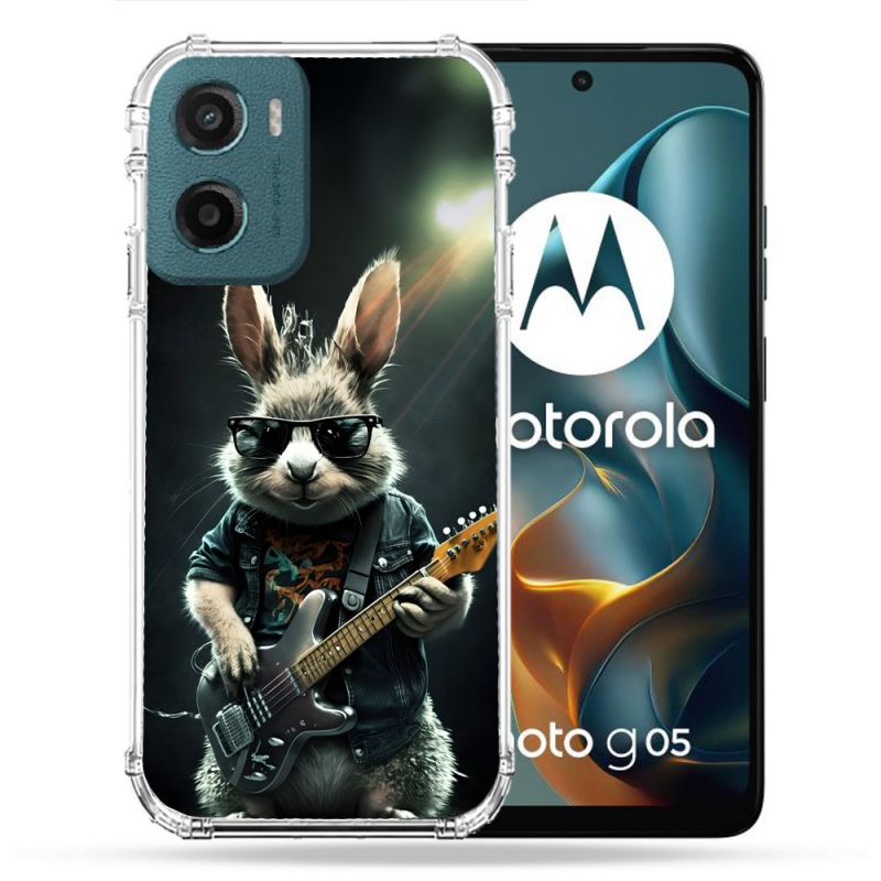 Coque Renforcée Pour Motorola G05 / E15 Musique Rock Lapin