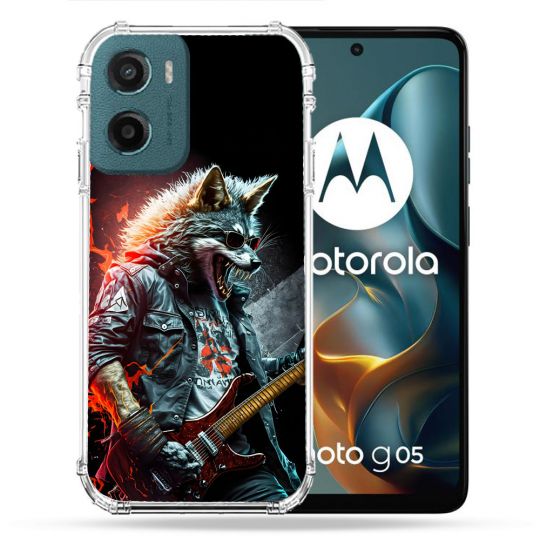 Coque Renforcée Pour Motorola G05 / E15 Musique Rock Loup