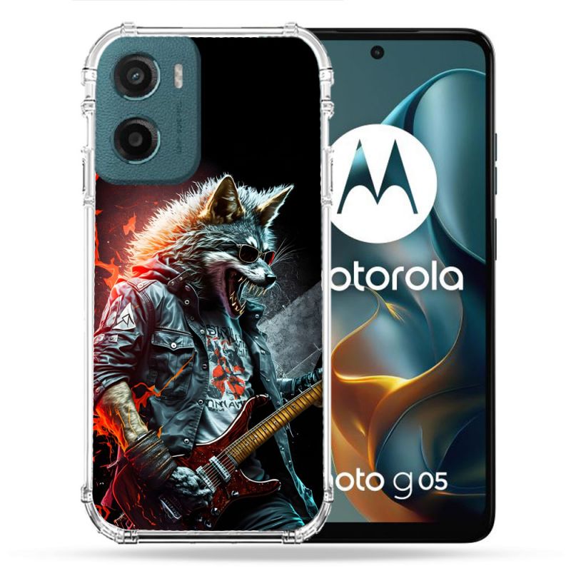Coque Renforcée Pour Motorola G05 / E15 Musique Rock Loup