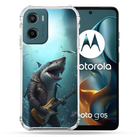 Coque Renforcée Pour Motorola G05 / E15 Musique Rock Requin