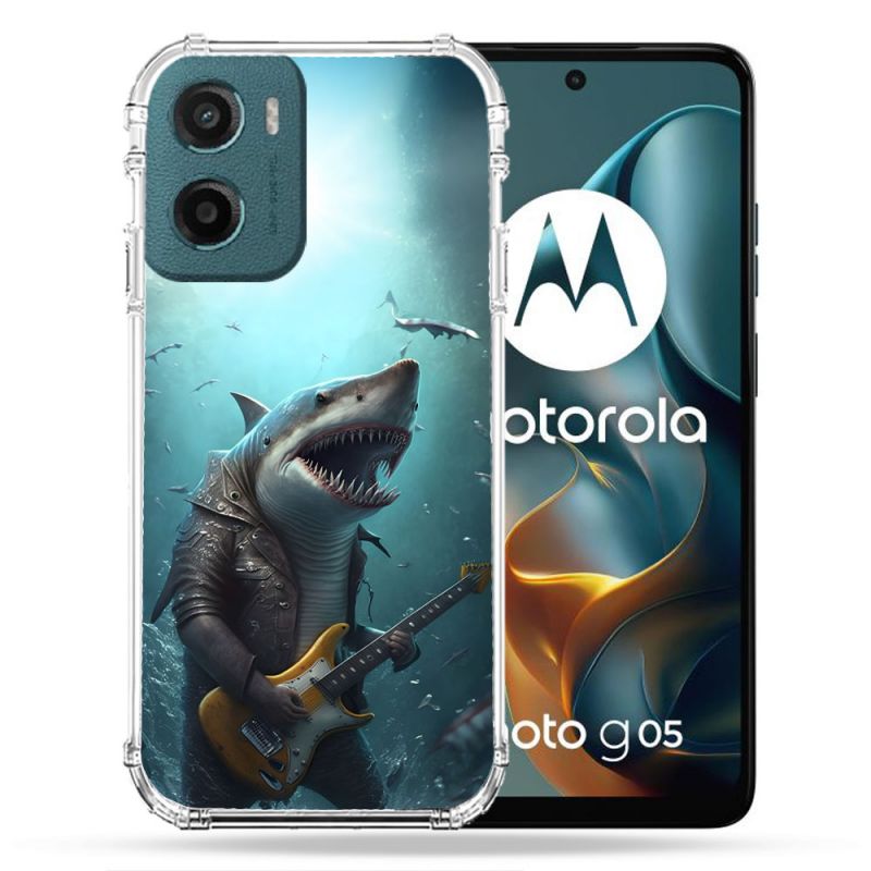 Coque Renforcée Pour Motorola G05 / E15 Musique Rock Requin