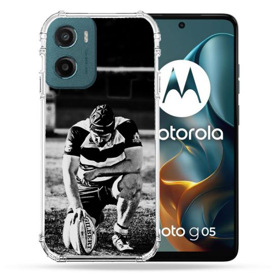Coque Renforcée Pour Motorola G05 / E15 Sport Rugby Noir Blanc