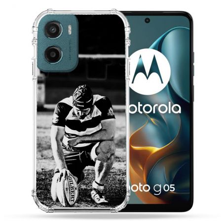 Coque Renforcée Pour Motorola G05 / E15 Sport Rugby Noir Blanc