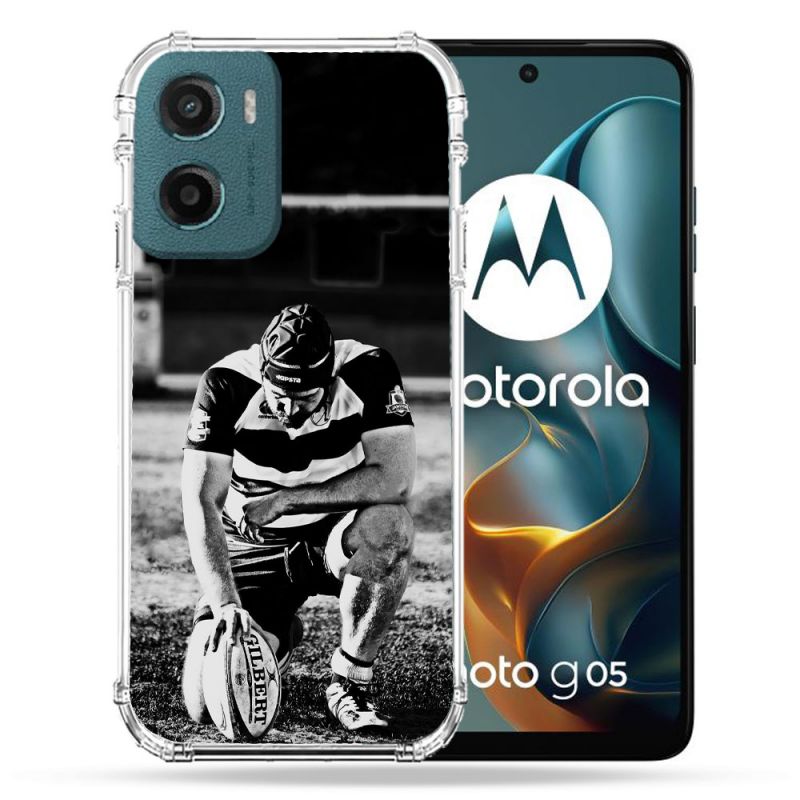 Coque Renforcée Pour Motorola G05 / E15 Sport Rugby Noir Blanc