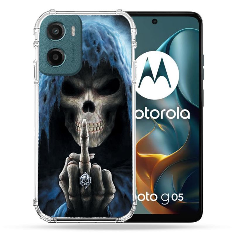 Coque Renforcée Pour Motorola G05 / E15 Tete de Mort Doigt