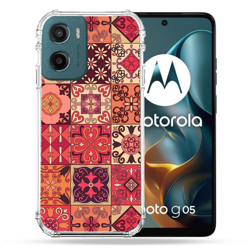 Coque Renforcée Pour Motorola G05 / E15 Texture Carreau Ciment Rouge