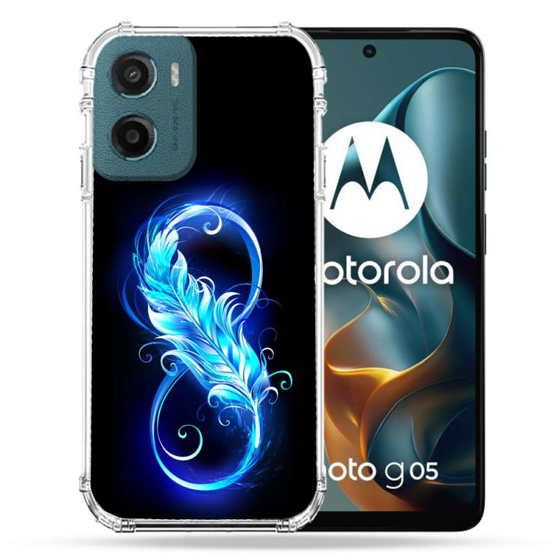 Coque Renforcée Pour Motorola G05 / E15 Texture Plume Infini Bleu