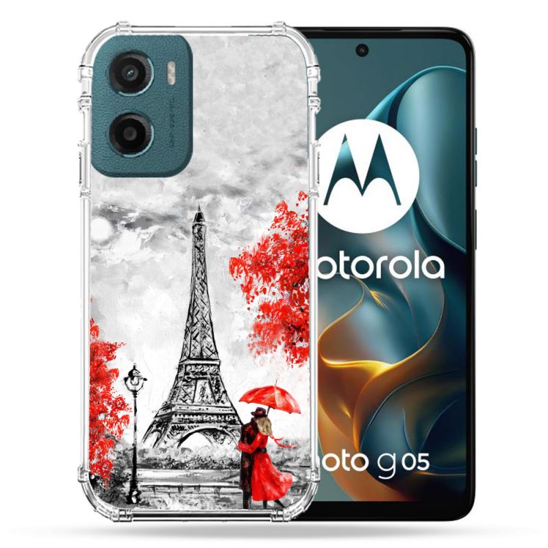 Coque Renforcée Pour Motorola G05 / E15 Voyage France Paris Rouge