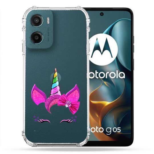 Coque Renforcée Transparente Pour Motorola G05 / E15 Licorne Paillette