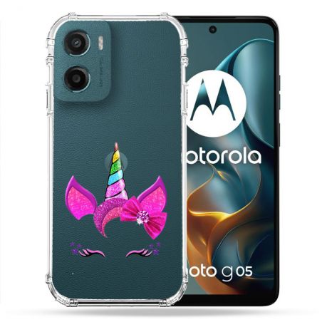 Coque Renforcée Transparente Pour Motorola G05 / E15 Licorne Paillette