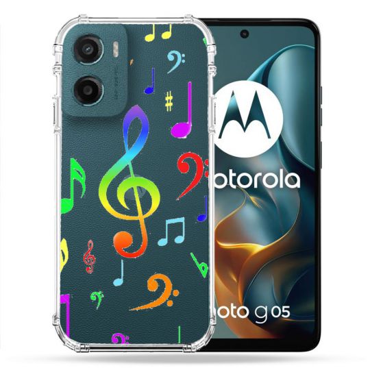 Coque Renforcée Transparente Pour Motorola G05 / E15 Note Musique Colore