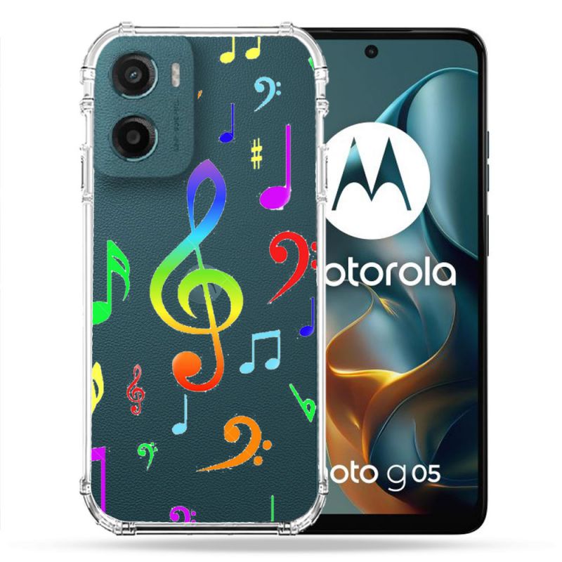 Coque Renforcée Transparente Pour Motorola G05 / E15 Note Musique Colore
