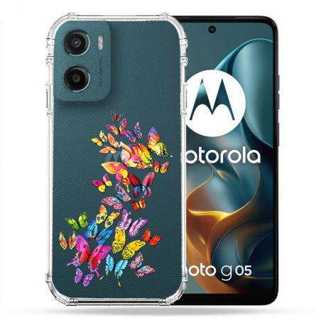 Coque Renforcée Transparente Pour Motorola G05 / E15 Papillon Multicolore