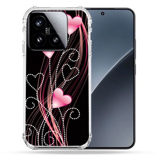 Coque Renforcée Pour Xiaomi 15 Amour Coeur Rose Montant sur Noir