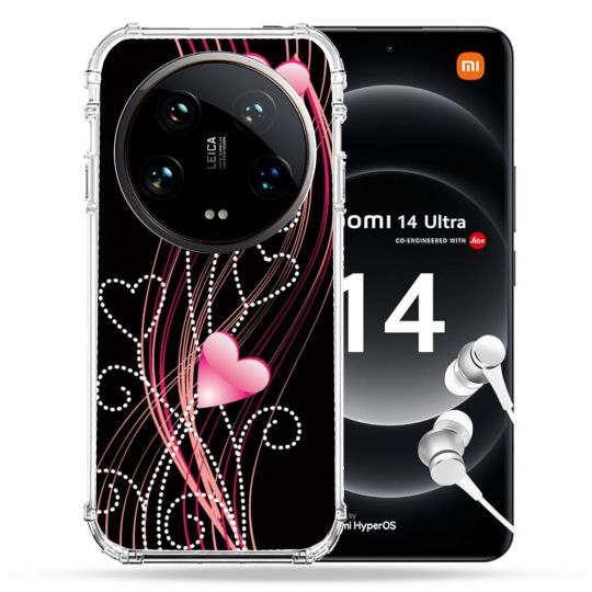 Coque Renforcée Pour Xiaomi 14 Ultra Amour Coeur Rose Montant sur Noir