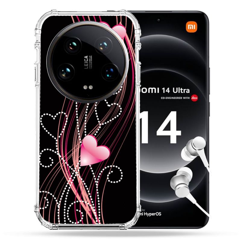 Coque Renforcée Pour Xiaomi 14 Ultra Amour Coeur Rose Montant sur Noir