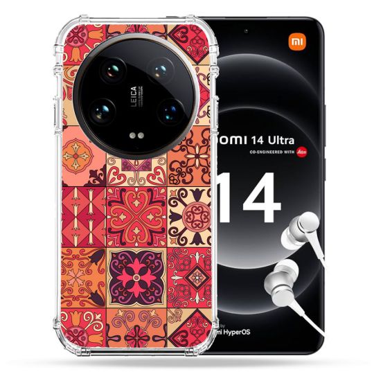 Coque Renforcée Pour Xiaomi 14 Ultra Texture Carreau Ciment Rouge