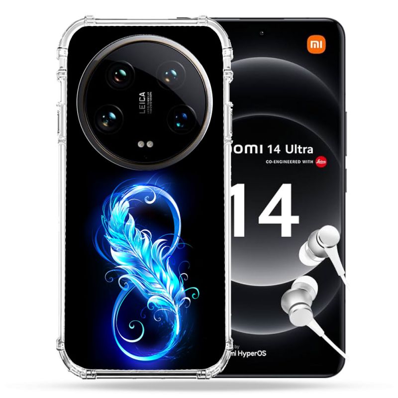 Coque Renforcée Pour Xiaomi 14 Ultra Texture Plume Infini Bleu