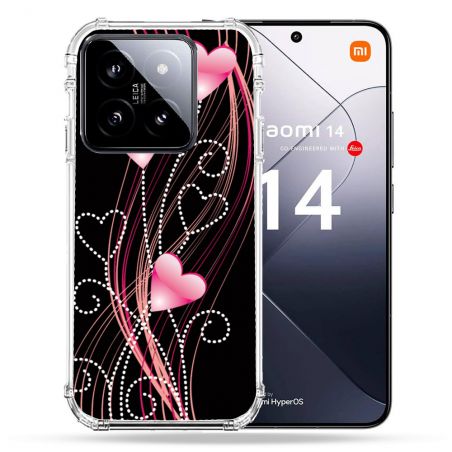 Coque Renforcée Pour Xiaomi 14 Amour Coeur Rose Montant sur Noir