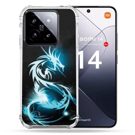 Coque Renforcée Pour Xiaomi 14 Fantastique Dragon Bleu