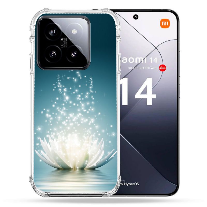 Coque Renforcée Pour Xiaomi 14 Fleur Lotus Blanc