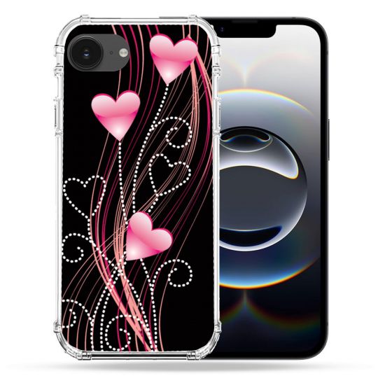 Coque Renforcée Pour Iphone 16e Amour Coeur Rose Montant sur Noir