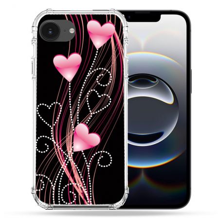Coque Renforcée Pour Iphone 16e Amour Coeur Rose Montant sur Noir