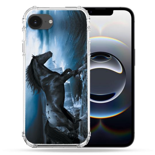 Coque Renforcée Pour Iphone 16e Animal Cheval Noir