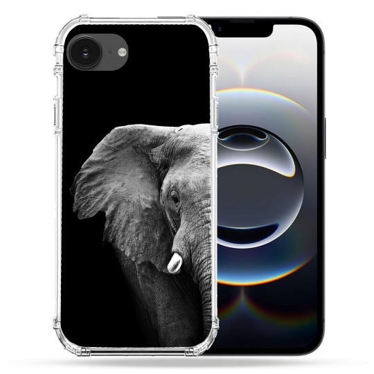 Coque Renforcée Pour Iphone 16e Animal Elephant Noir