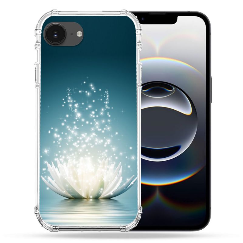 Coque Renforcée Pour Iphone 16e Fleur Lotus Blanc