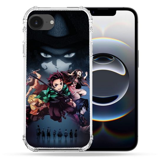 Coque Renforcée Pour Iphone 16e Manga Demon Slayer Noir